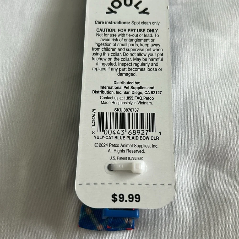 Youly The Classic Blue Plaid Bow Breakaway Kitten (XS)/Cat Collar (S/M)